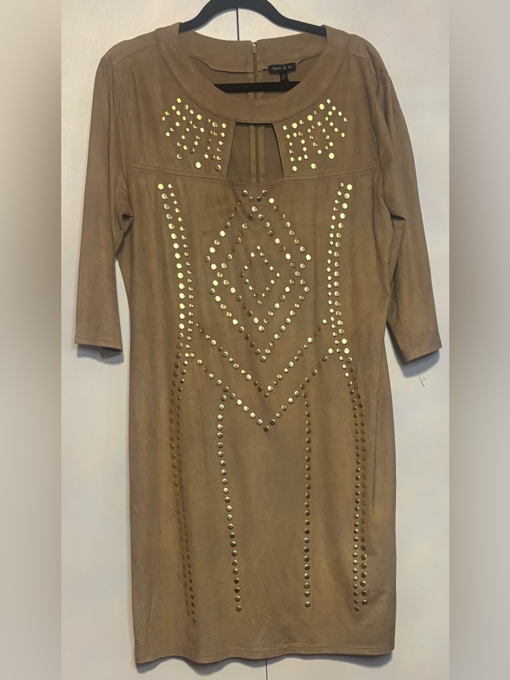 Sami & Jo Tan Studded Long Sleeve Sheath Dress